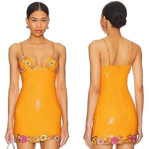 Majorelle Cal Flower Embellished Mini Dress In Sherbert Orange